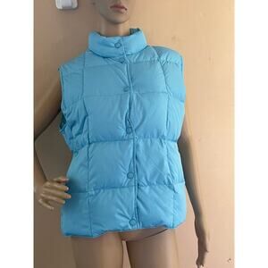 LL Bean Puffer Vest Women's Large Light Blue Goose Down‎ Snap Front Gorpcore